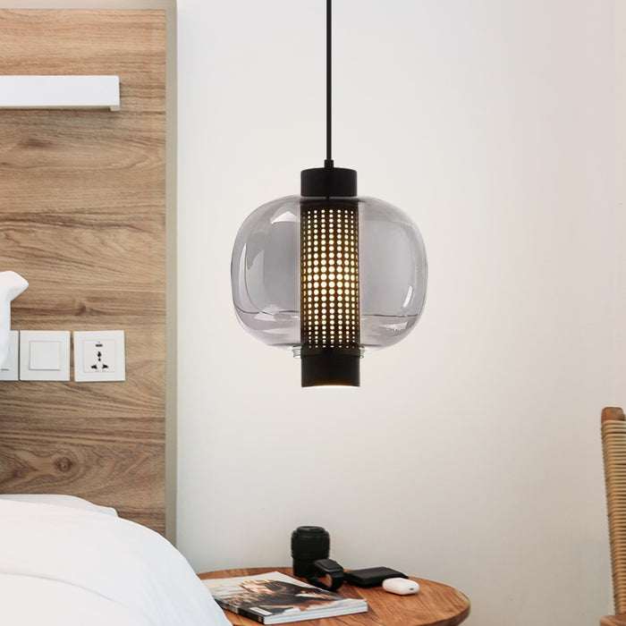 1-Light Modern Round Pendant Lighting with Translucent glass