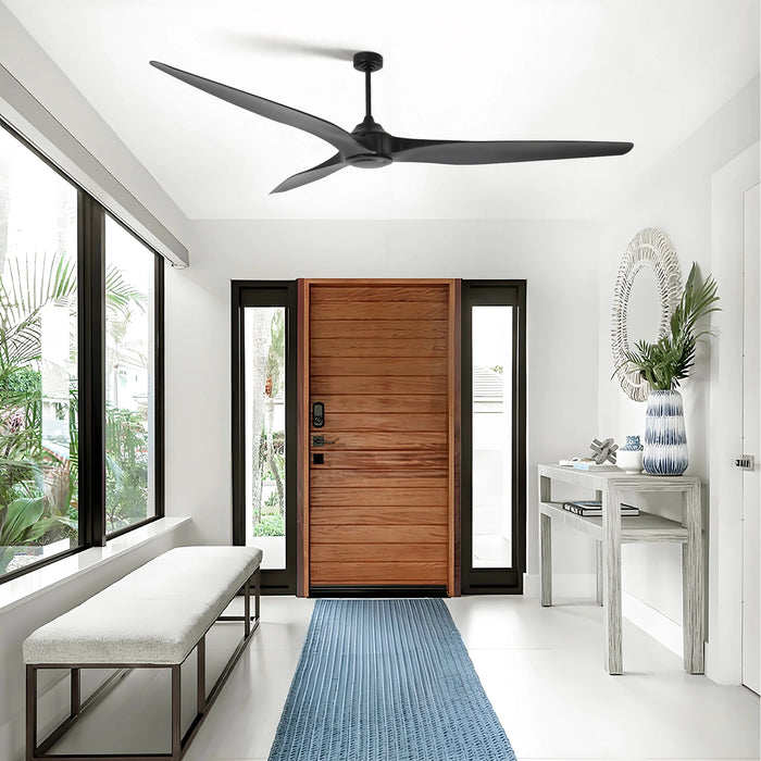 254 cm Outdoor Simon Black IP44 Downrod Mount Ceiling Fan, 6-Speed Reversible DC Motor, Remote Control, High-Airflow 18,000 CFM, ETL-Certified, for Patios, Porches & Covered Indoor/Outdoor Spaces