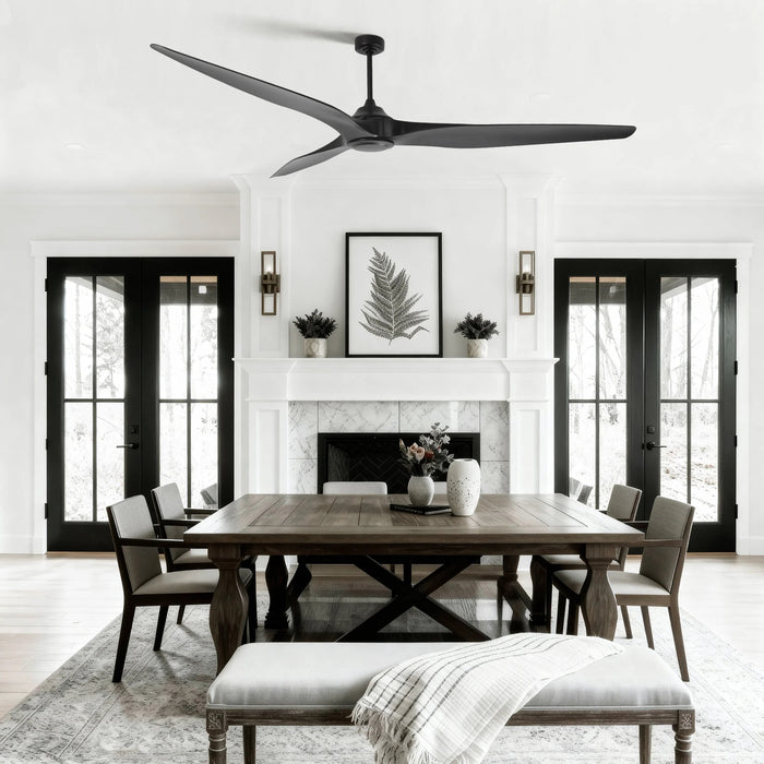 254 cm Outdoor Simon Black IP44 Downrod Mount Ceiling Fan, 6-Speed Reversible DC Motor, Remote Control, High-Airflow 18,000 CFM, ETL-Certified, for Patios, Porches & Covered Indoor/Outdoor Spaces