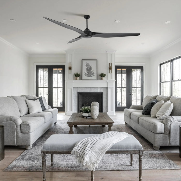 254 cm Outdoor Simon Black IP44 Downrod Mount Ceiling Fan, 6-Speed Reversible DC Motor, Remote Control, High-Airflow 18,000 CFM, ETL-Certified, for Patios, Porches & Covered Indoor/Outdoor Spaces