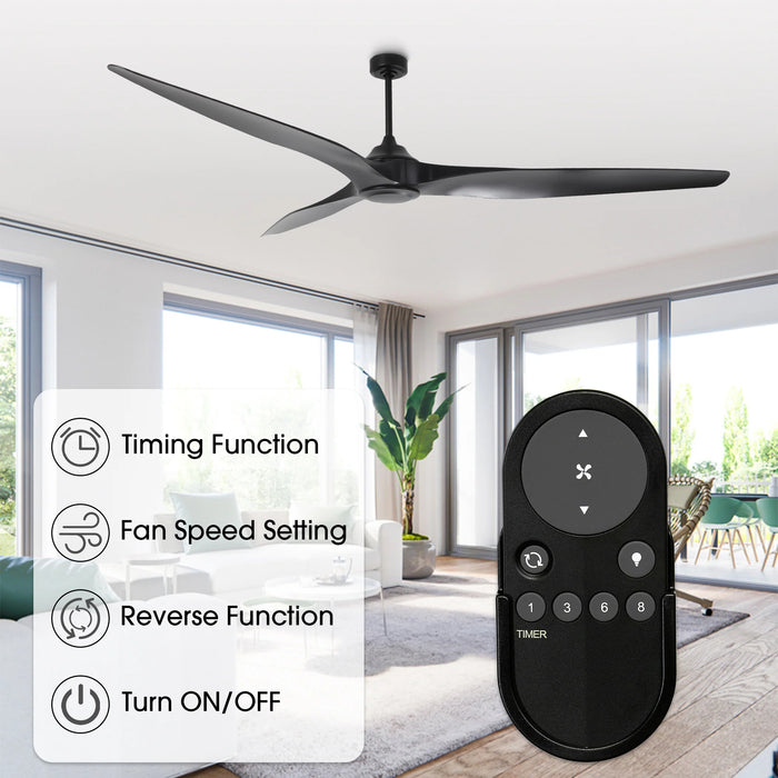 254 cm Outdoor Simon Black IP44 Downrod Mount Ceiling Fan, 6-Speed Reversible DC Motor, Remote Control, High-Airflow 18,000 CFM, ETL-Certified, for Patios, Porches & Covered Indoor/Outdoor Spaces