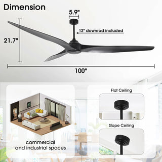 254 cm IP44 6-Speed Reversible 18000 CFM Large Ceiling Fan for Indoor&Outdoor Spaces