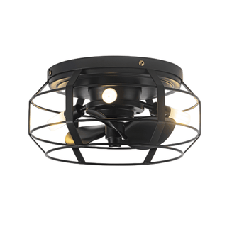 12" Industrial DC Motor Satin Nickel Flush Mount Reversible Iron Ceiling Fan with Lighting and Remote Control - ParrotUncle