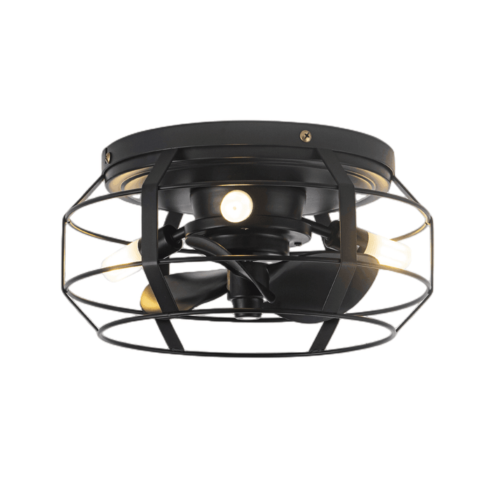 12" Industrial DC Motor Satin Nickel Flush Mount Reversible Iron Ceiling Fan with Lighting and Remote Control - ParrotUncle