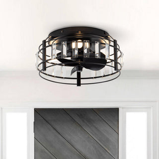 13" Modern DC Motor Flush Mount Reversible Crystal Ceiling Fan with Lighting and Remote Control