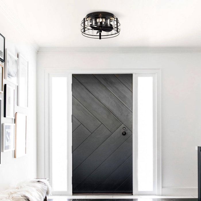 13" Industrial DC Motor Flush Mount Reversible Crystal Ceiling Fan with Lighting and Remote Control - ParrotUncle