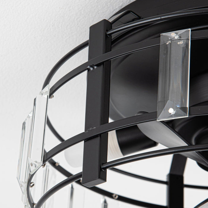 13" Industrial DC Motor Flush Mount Reversible Crystal Ceiling Fan with Lighting and Remote Control - ParrotUncle