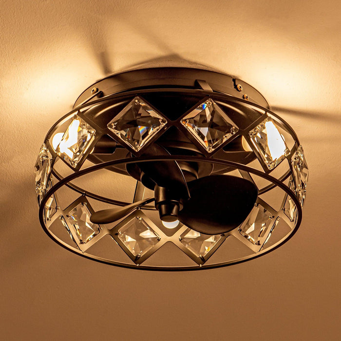 13" Srinager Industrial DC Motor Flush Mount Reversible Crystal Ceiling Fan with Lighting and Remote Control - ParrotUncle