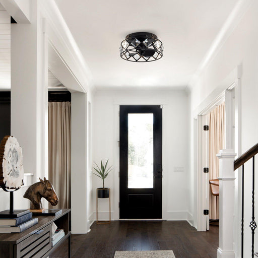 13" Srinager Industrial DC Motor Flush Mount Reversible Crystal Ceiling Fan with Lighting and Remote Control - ParrotUncle