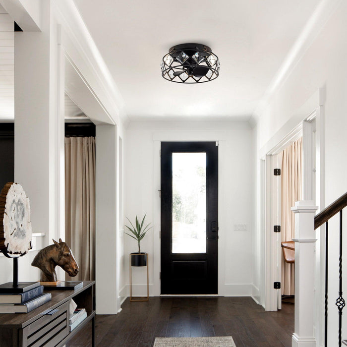 13" Srinager Industrial DC Motor Flush Mount Reversible Crystal Ceiling Fan with Lighting and Remote Control - ParrotUncle