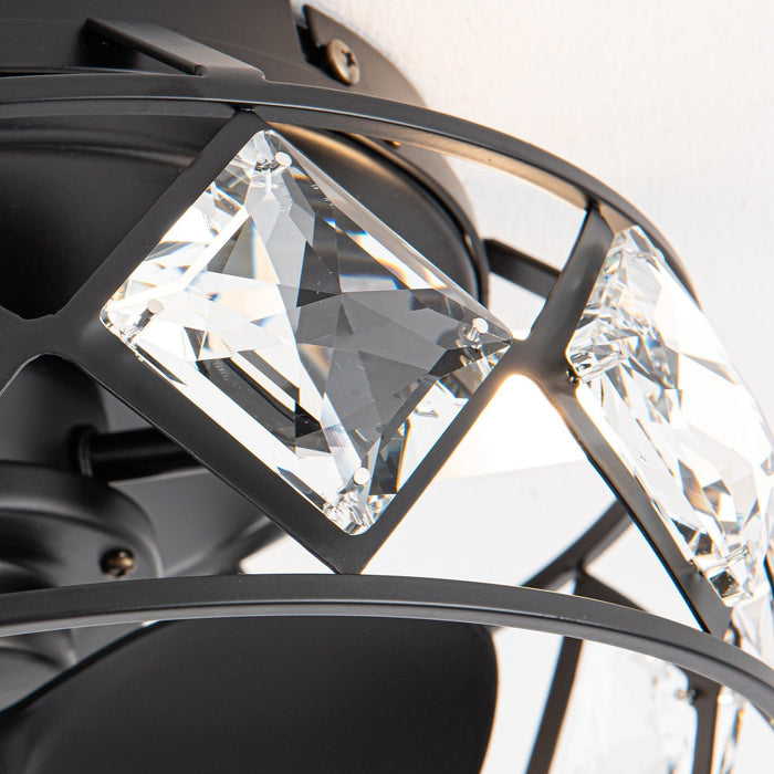 13" Srinager Industrial DC Motor Flush Mount Reversible Crystal Ceiling Fan with Lighting and Remote Control - ParrotUncle