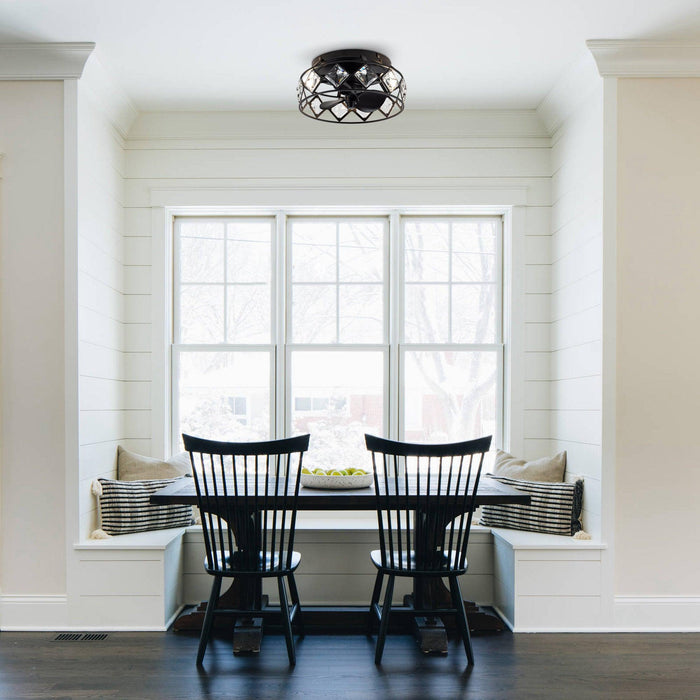 13" Srinager Industrial DC Motor Flush Mount Reversible Crystal Ceiling Fan with Lighting and Remote Control - ParrotUncle