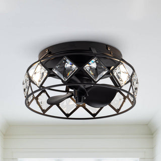 13" Srinager Modern DC Motor Flush Mount Reversible Crystal Ceiling Fan with Lighting and Remote Control