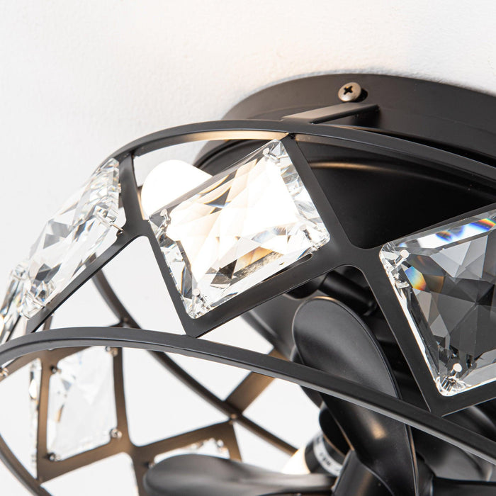 13" Srinager Industrial DC Motor Flush Mount Reversible Crystal Ceiling Fan with Lighting and Remote Control - ParrotUncle