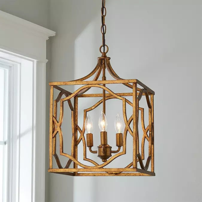 3-Light / 4-Light Vintage Traditional Lantern Square Chandelier with Adjustable Hanging Length