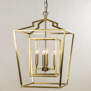 4-Light Copper Iron Hamptons Transitional Caged Chandelier with Adjustable Hanging Length