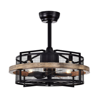 20" Industrial Downrod Mount Caged Ceiling Fan with Lighting and Remote Control