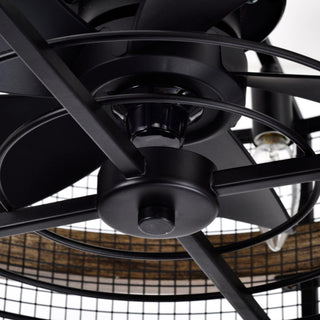 20" Industrial Downrod Mount Caged Ceiling Fan with Lighting and Remote Control