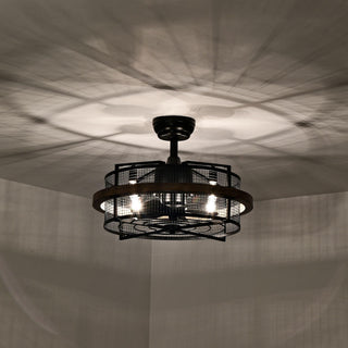 20" Industrial Downrod Mount Caged Ceiling Fan with Lighting and Remote Control