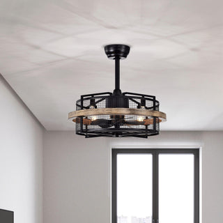 20" Industrial Downrod Mount Caged Ceiling Fan with Lighting and Remote Control