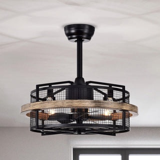 20" Industrial Downrod Mount Caged Ceiling Fan with Lighting and Remote Control