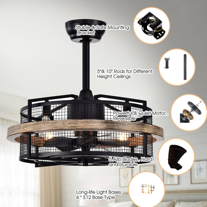 20" Industrial Downrod Mount Fandelier Ceiling Fan with Lighting and Remote Control - ParrotUncle