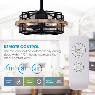 20" Industrial Downrod Mount Caged Ceiling Fan with Lighting and Remote Control