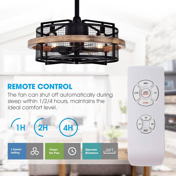 20" Industrial Downrod Mount Fandelier Ceiling Fan with Lighting and Remote Control - ParrotUncle