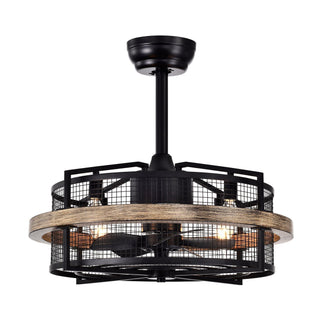 20" Industrial Downrod Mount Caged Ceiling Fan with Lighting and Remote Control