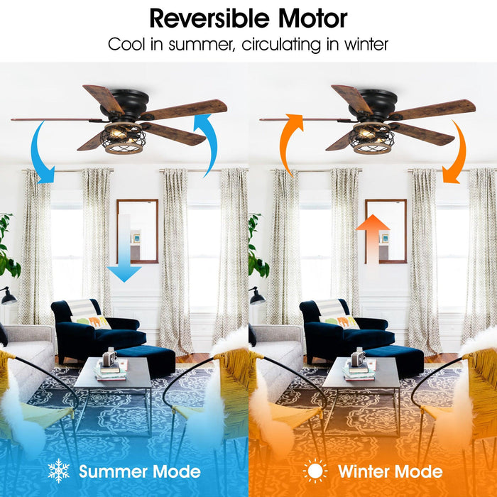 48" Antwerp Farmhouse Flush Mount Reversible Ceiling Fan with Lighting and Remote Control