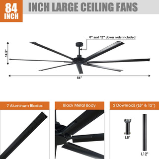 213 cm / 254 cm / 305cm Silent Storm Extra Large Industrial Aluminum Ceiling Fan for Large Spaces