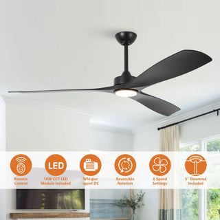 60 Inch Alexi Hamptons DC Motor Modern Downrod Ceiling Fan with LED Light