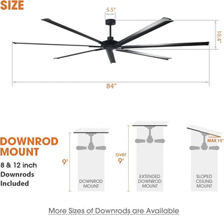 213 cm / 254 cm / 305cm Silent Storm Extra Large Industrial Aluminum Ceiling Fan for Large Spaces