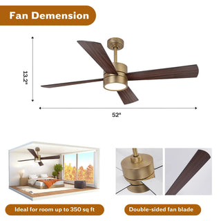 52 Inch Bucholz Hamptons Industrial Dimmable RGB LED Ceiling Fan with Remote and APP Control