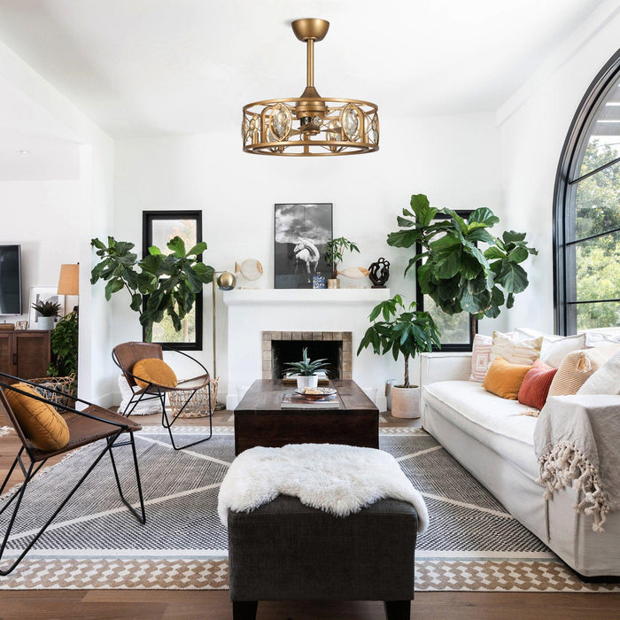 22" Kashmir Industrial Glod Reversible Crystal Fandelier Ceiling Fan with Lighting and Remote Control - ParrotUncle