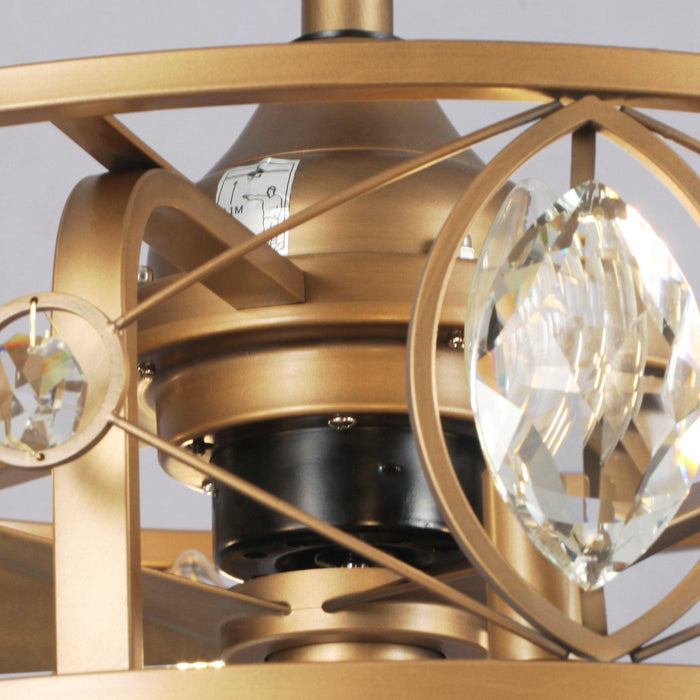 22" Kashmir Industrial Glod Reversible Crystal Fandelier Ceiling Fan with Lighting and Remote Control - ParrotUncle