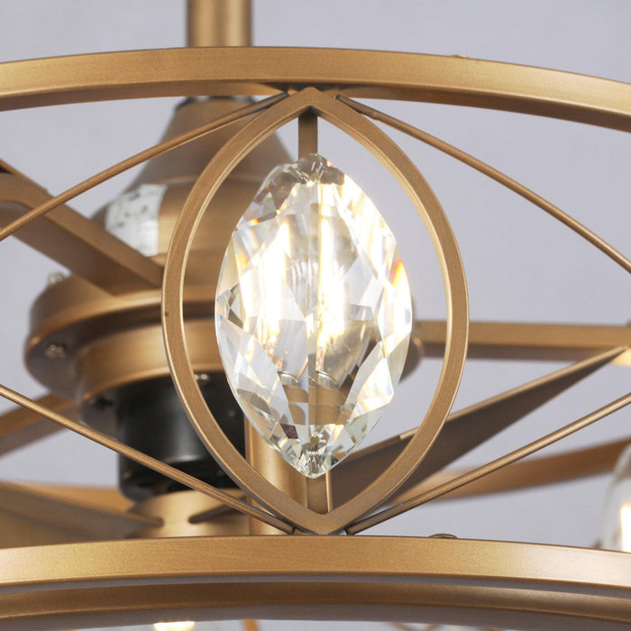 22" Kashmir Industrial Glod Reversible Crystal Fandelier Ceiling Fan with Lighting and Remote Control - ParrotUncle