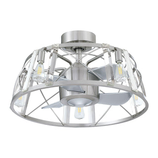23" Modern Satin Nickel DC Motor Downrod Mount Reversible Caged Ceiling Fan with Lighting and Remote Control