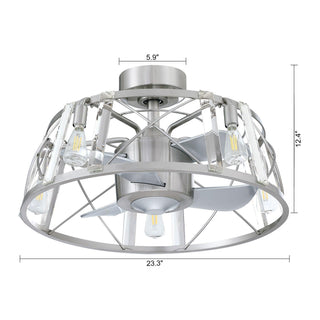 23" Modern Satin Nickel DC Motor Downrod Mount Reversible Caged Ceiling Fan with Lighting and Remote Control