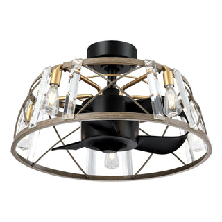 23" Modern Satin Nickel DC Motor Downrod Mount Reversible Caged Ceiling Fan with Lighting and Remote Control