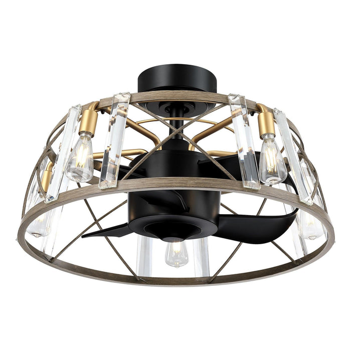 23" Industrial Satin Nickel DC Motor Downrod Mount Reversible Fandelier Ceiling Fan with Lighting and Remote Control - ParrotUncle