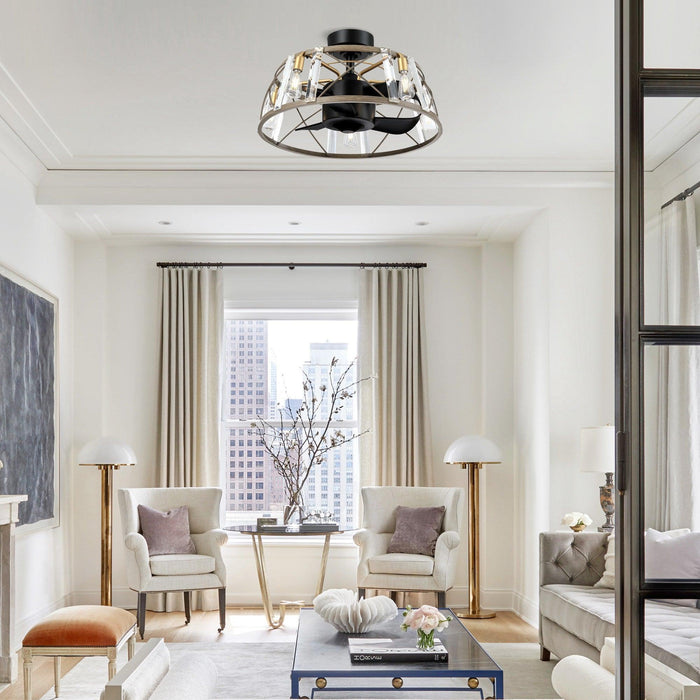 23" Industrial Satin Nickel DC Motor Downrod Mount Reversible Fandelier Ceiling Fan with Lighting and Remote Control - ParrotUncle