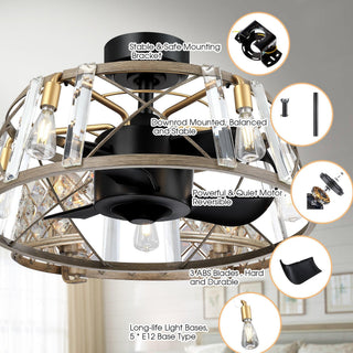 23" Modern Satin Nickel DC Motor Downrod Mount Reversible Caged Ceiling Fan with Lighting and Remote Control
