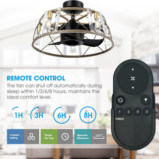 23" Modern Satin Nickel DC Motor Downrod Mount Reversible Caged Ceiling Fan with Lighting and Remote Control
