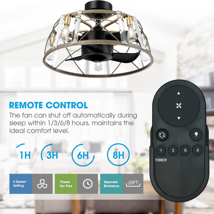 23" Industrial Satin Nickel DC Motor Downrod Mount Reversible Fandelier Ceiling Fan with Lighting and Remote Control - ParrotUncle