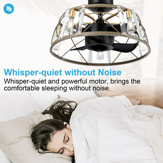 23" Modern Satin Nickel DC Motor Downrod Mount Reversible Caged Ceiling Fan with Lighting and Remote Control