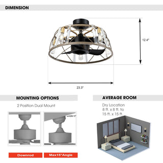 23" Modern Satin Nickel DC Motor Downrod Mount Reversible Caged Ceiling Fan with Lighting and Remote Control