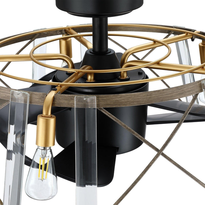 23" Industrial Satin Nickel DC Motor Downrod Mount Reversible Fandelier Ceiling Fan with Lighting and Remote Control - ParrotUncle