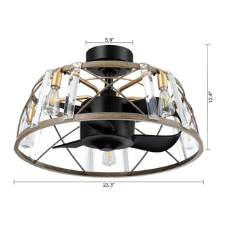 23" Modern Satin Nickel DC Motor Downrod Mount Reversible Caged Ceiling Fan with Lighting and Remote Control