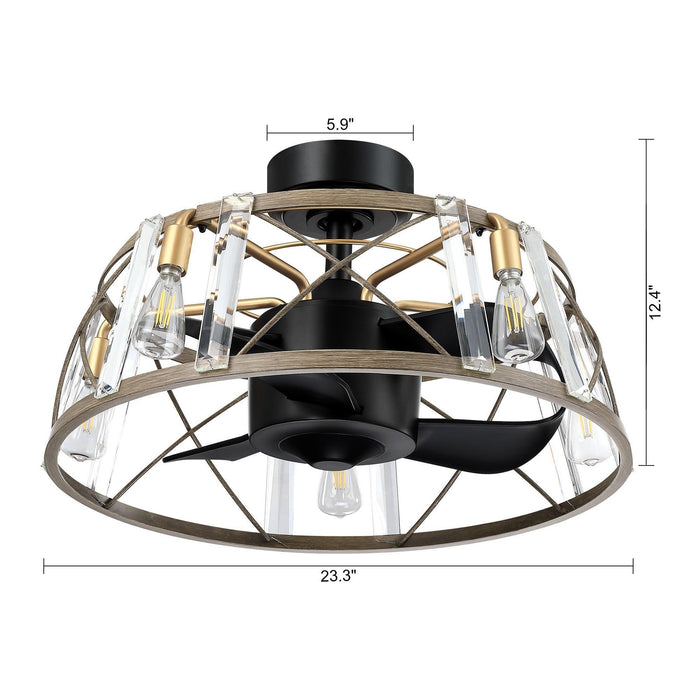 23" Industrial Satin Nickel DC Motor Downrod Mount Reversible Fandelier Ceiling Fan with Lighting and Remote Control - ParrotUncle